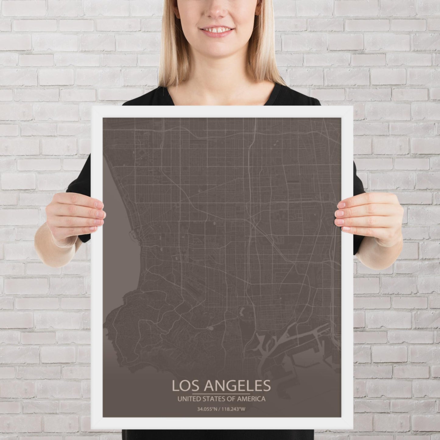 Los Angeles Brown and Grey Framed Map