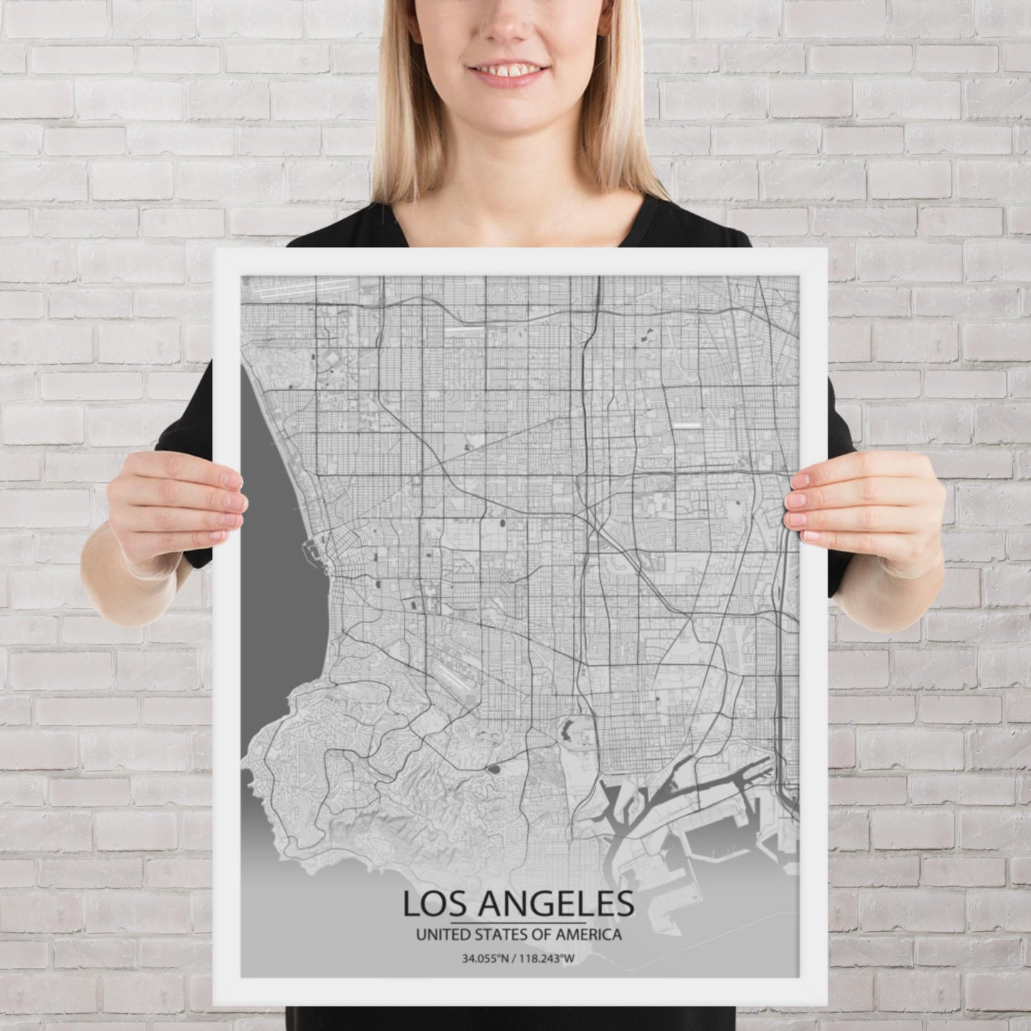 Los Angeles Light Grey Framed Map