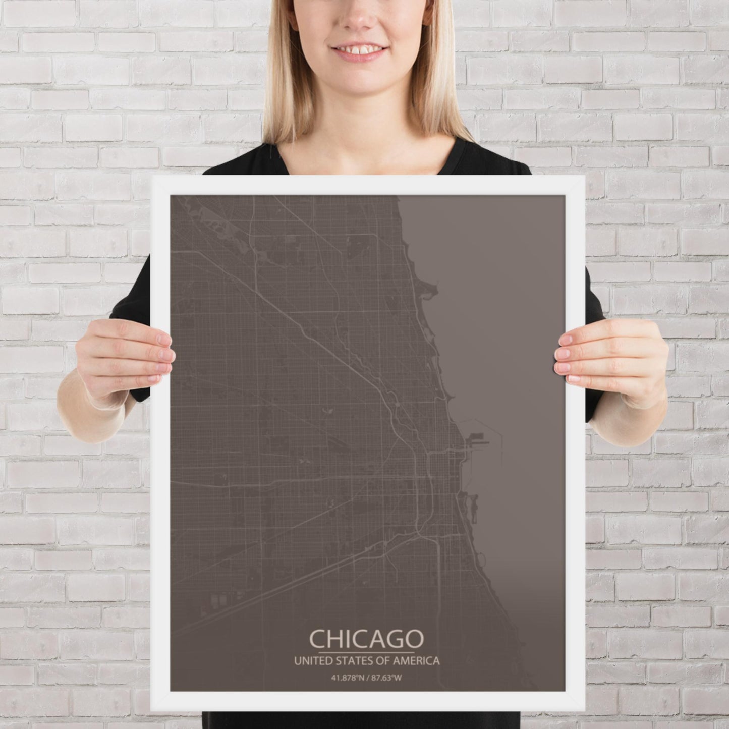 Chicago Brown and Grey Framed Map