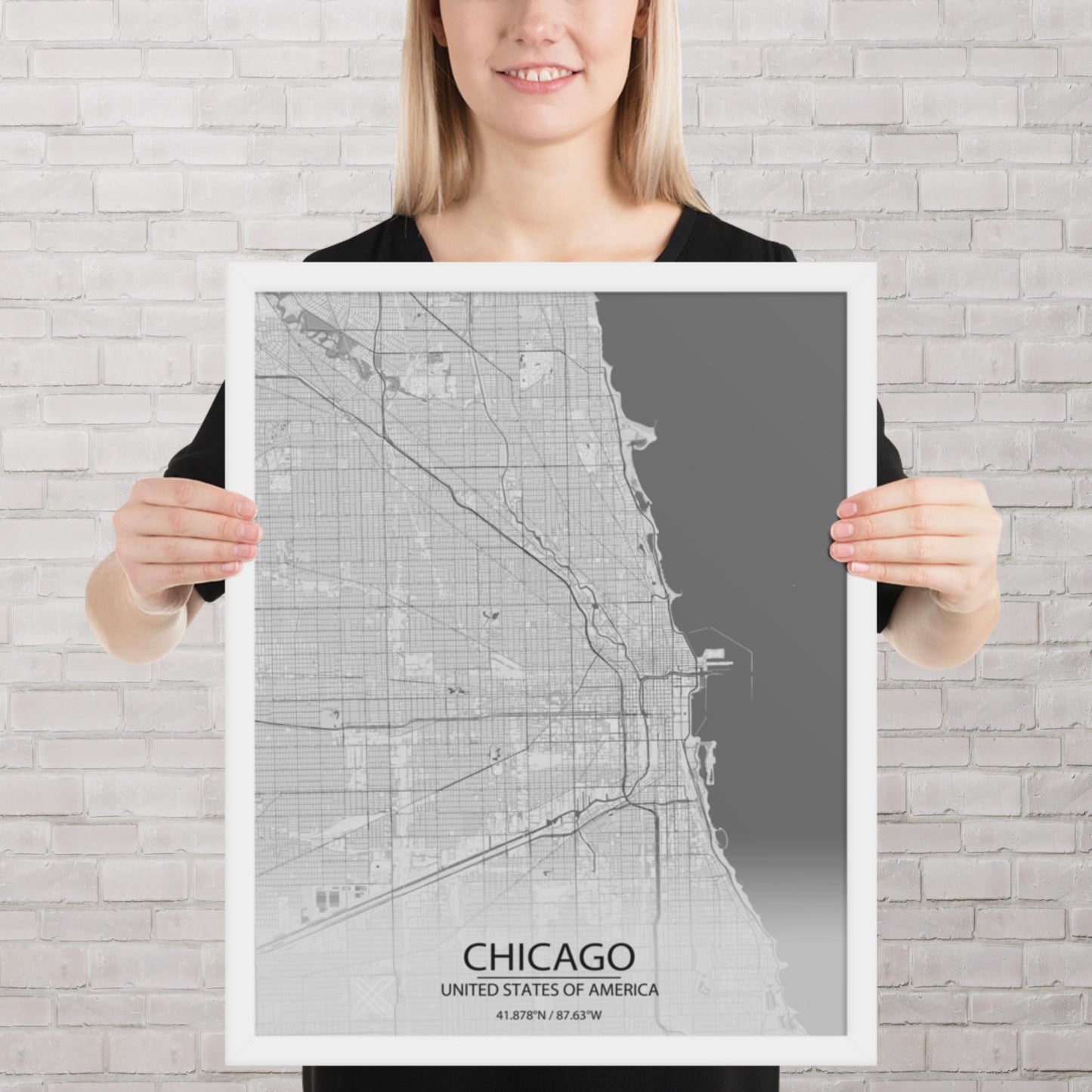 Chicago Light Grey Framed Map