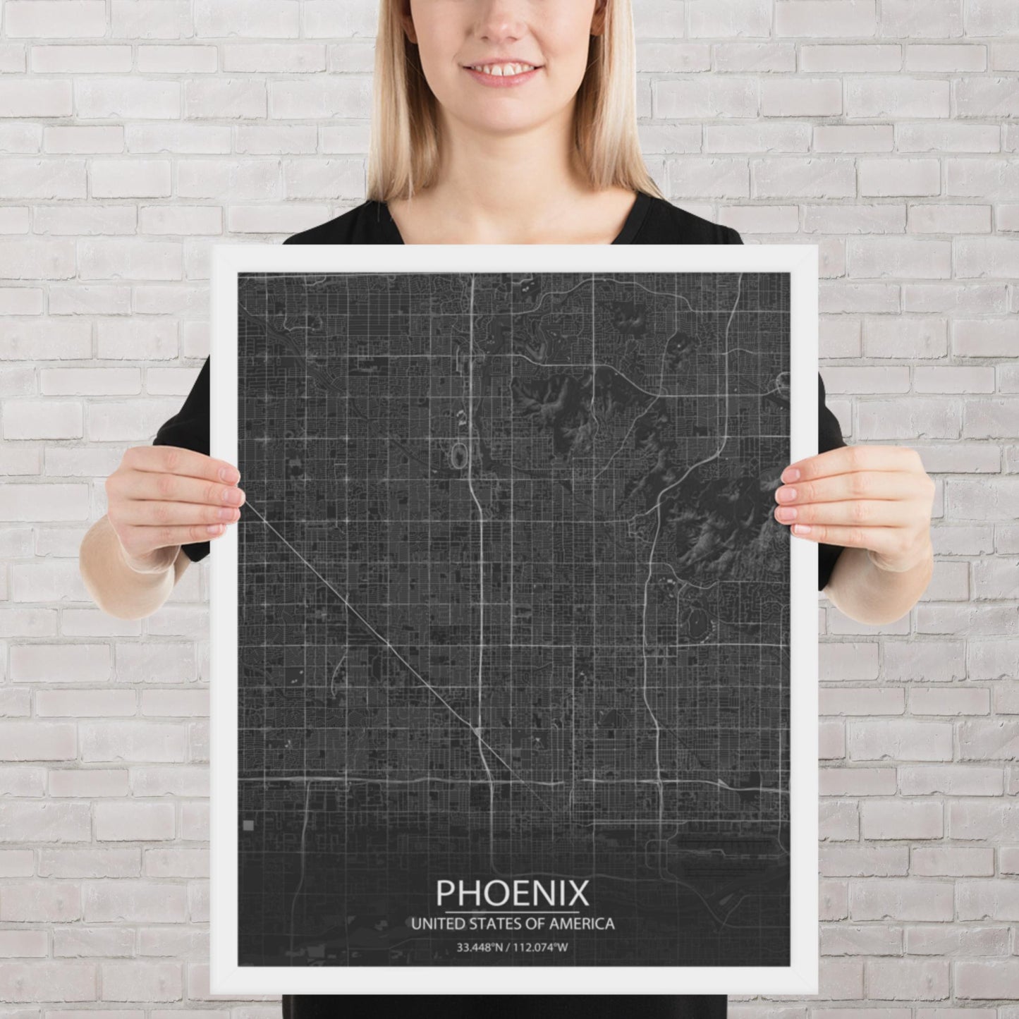 Phoenix Dark Grey Framed Map