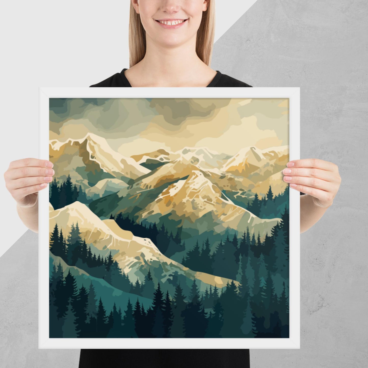 Winter Forest Mountains Framed Poster