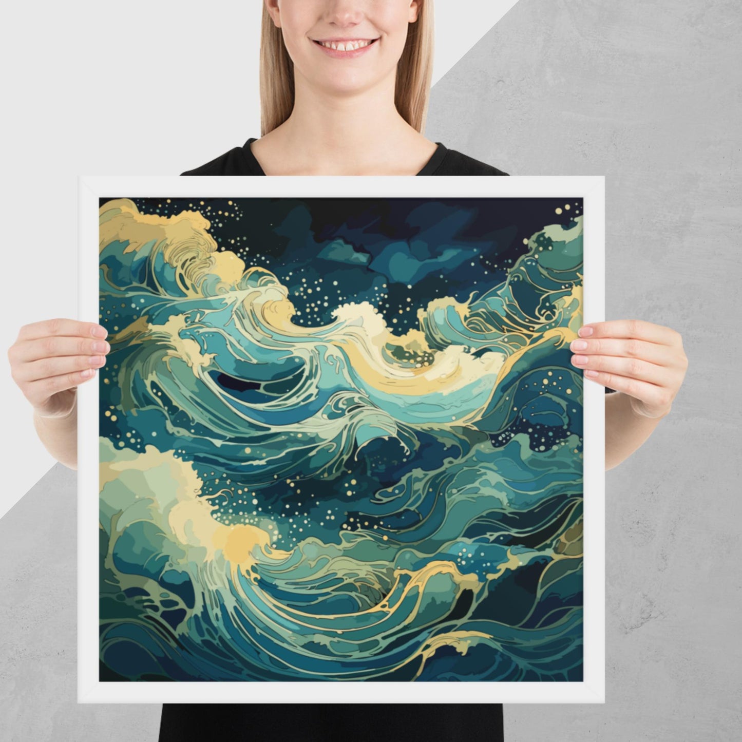 Nighttime Ocean Waves Framed Poster