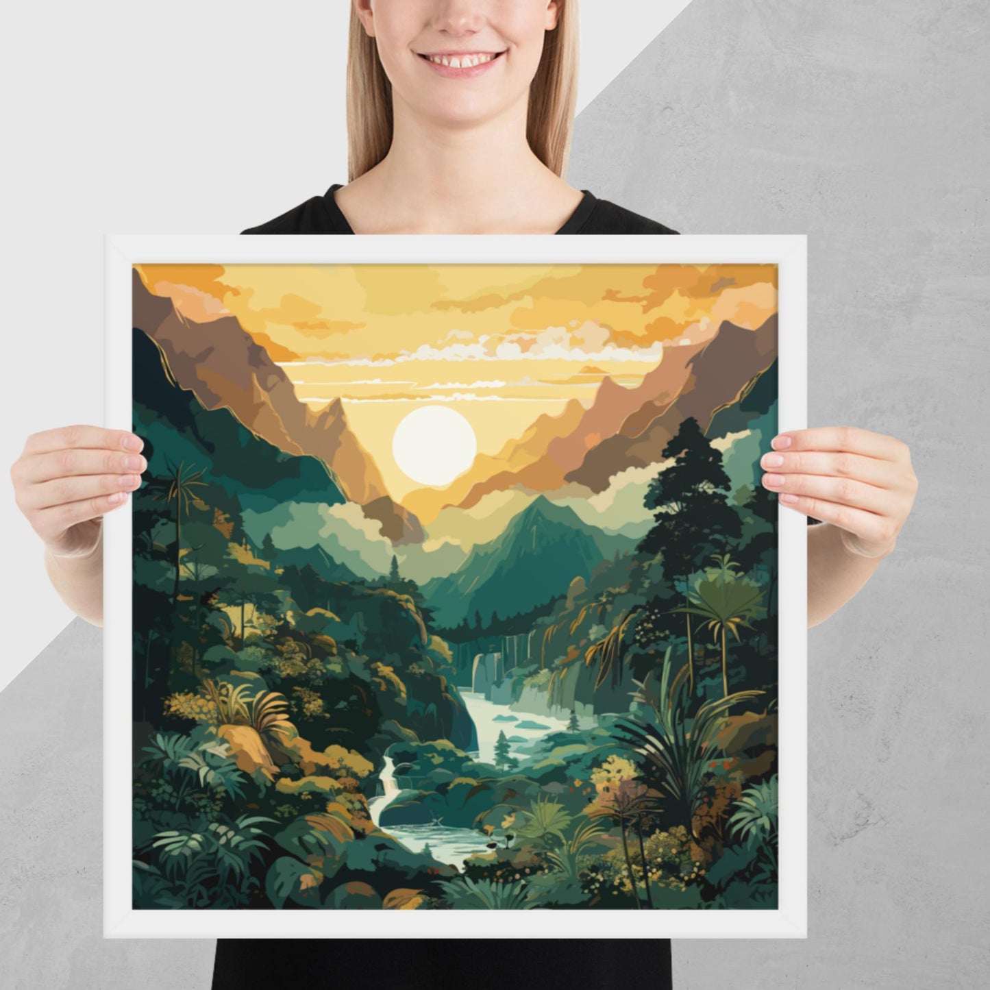 Mountainous Rainforest River Framed Poster