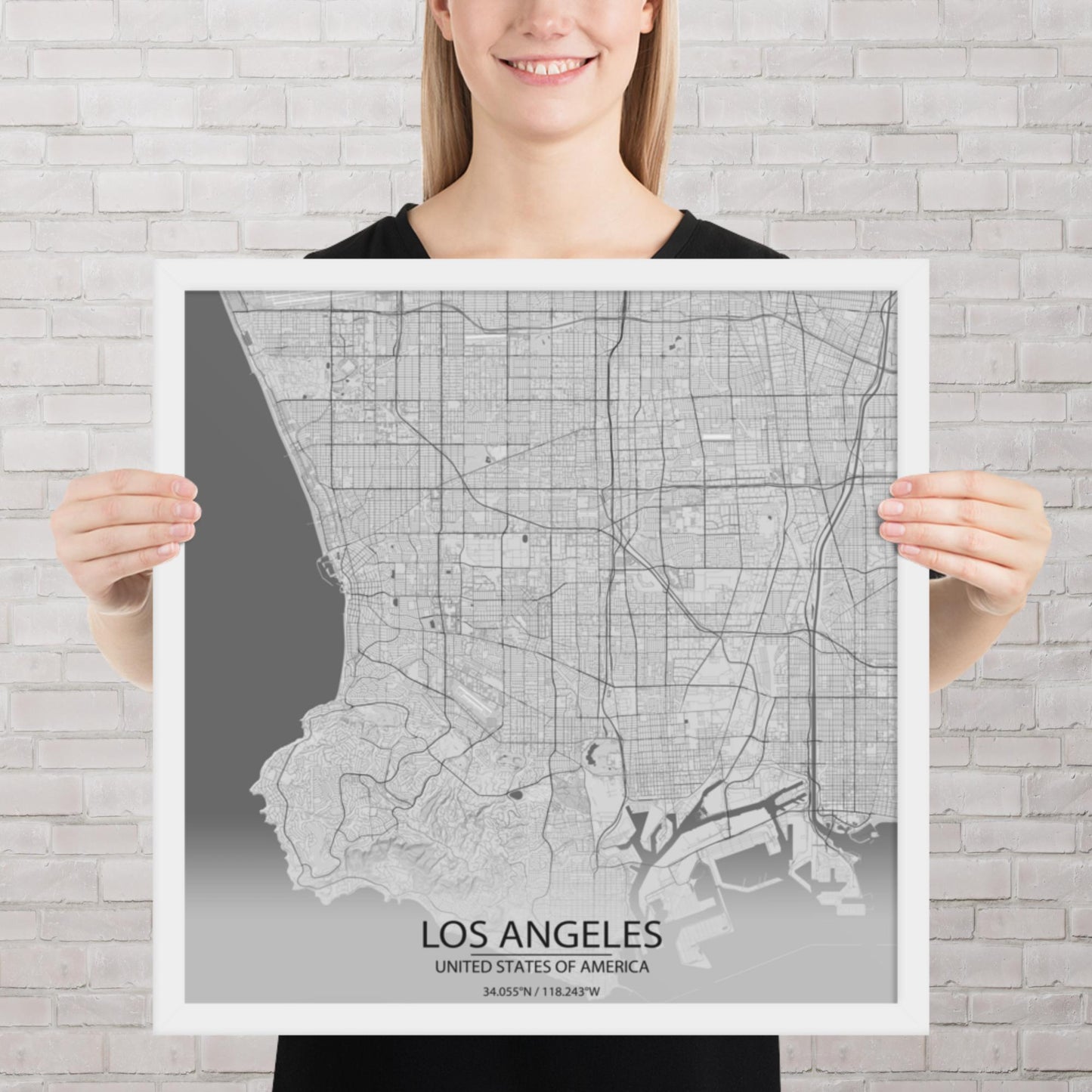 Los Angeles Light Grey Framed Map