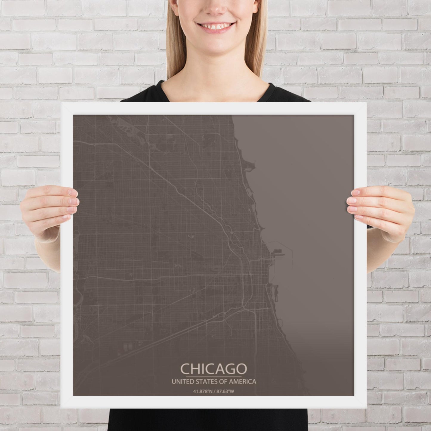 Chicago Brown and Grey Framed Map