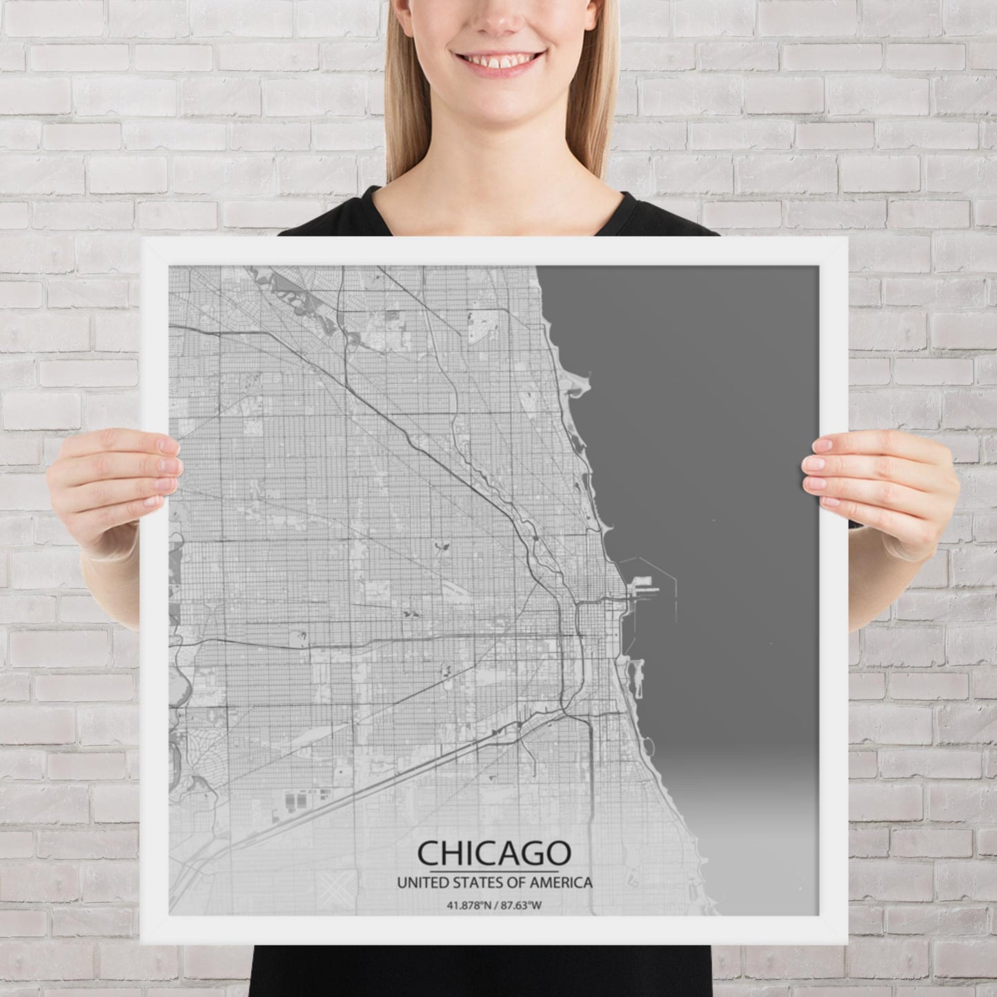 Chicago Light Grey Framed Map