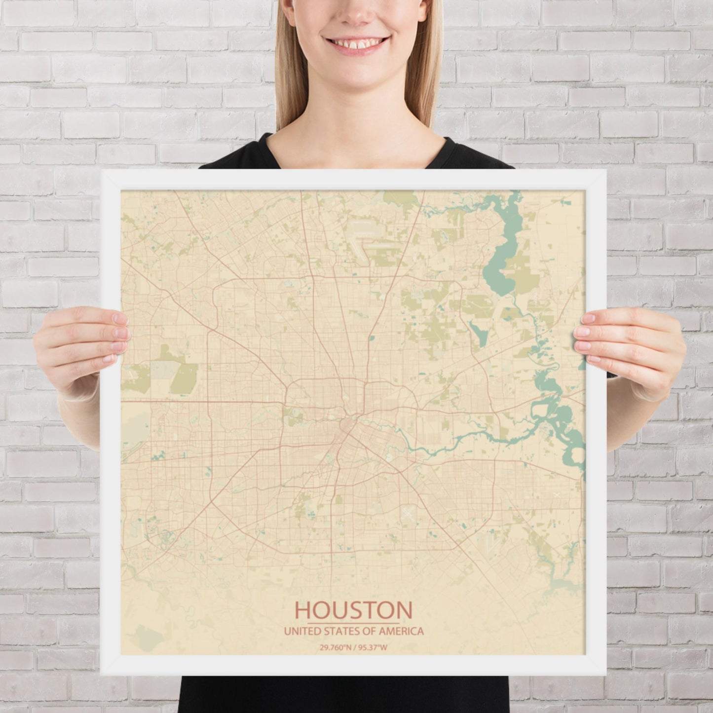 Houston Vintage Style Framed Map