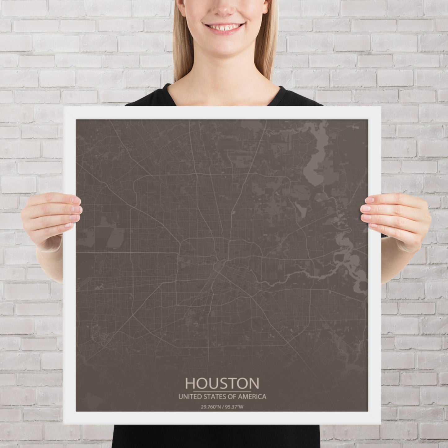 Houston Brown and Grey Framed Map