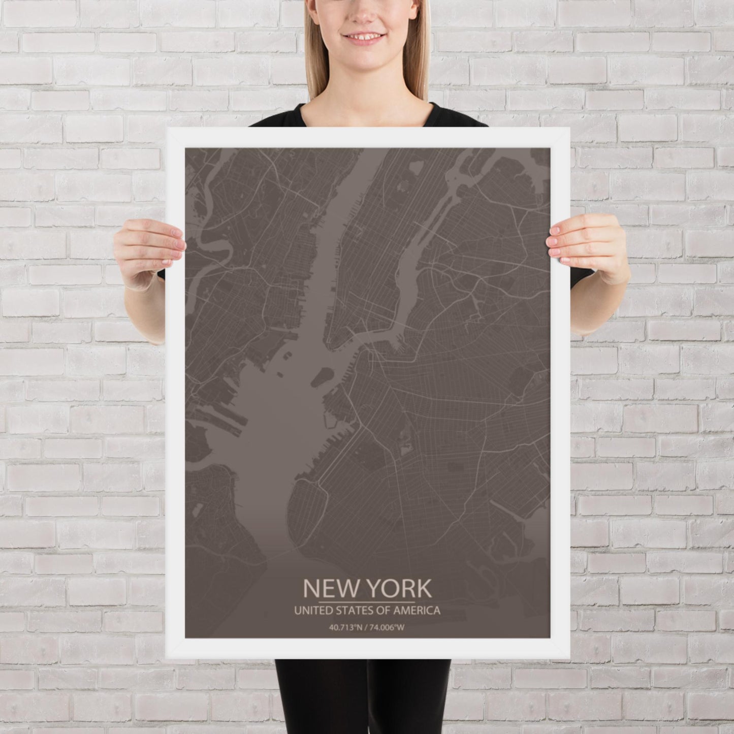 New York Brown and Grey Framed Map