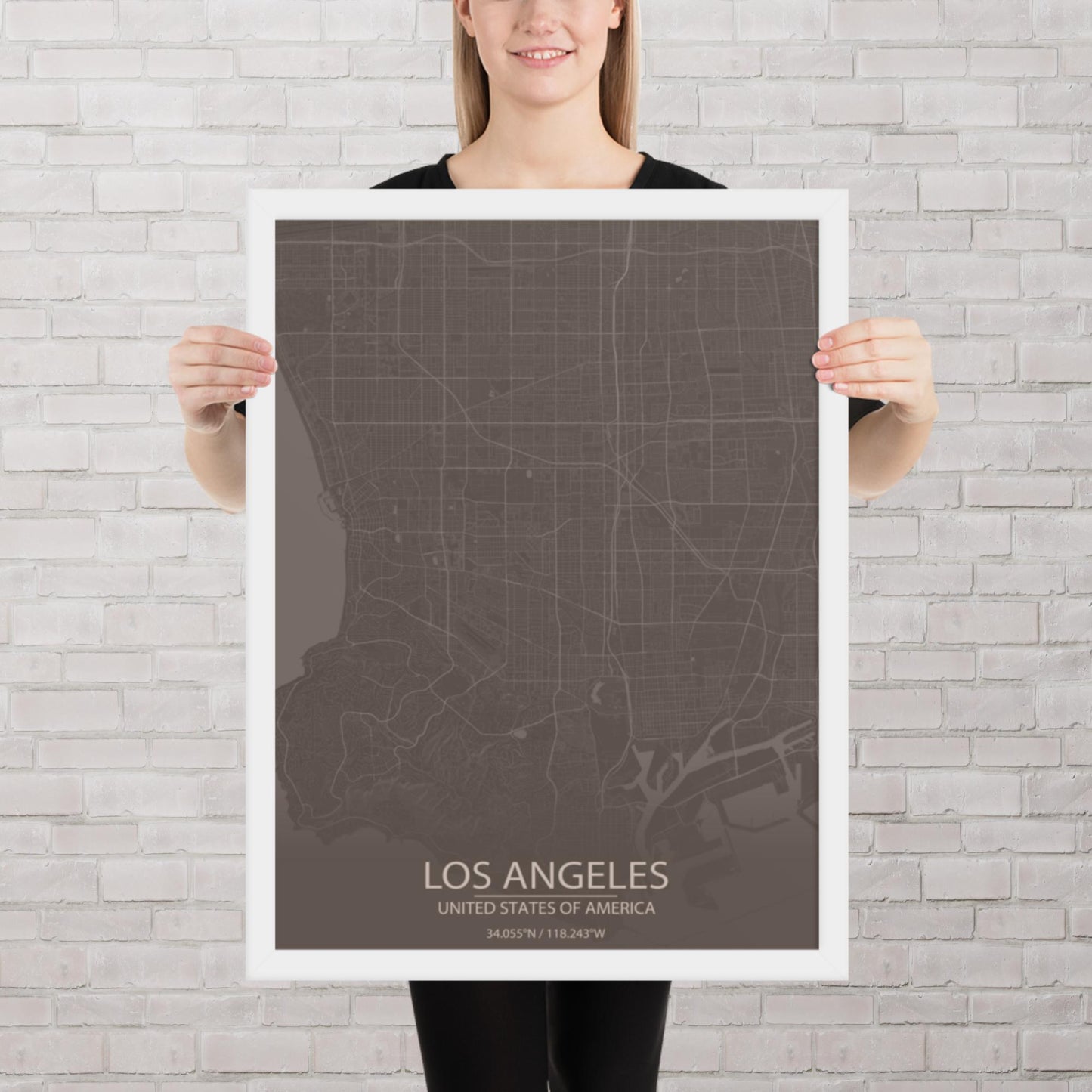 Los Angeles Brown and Grey Framed Map