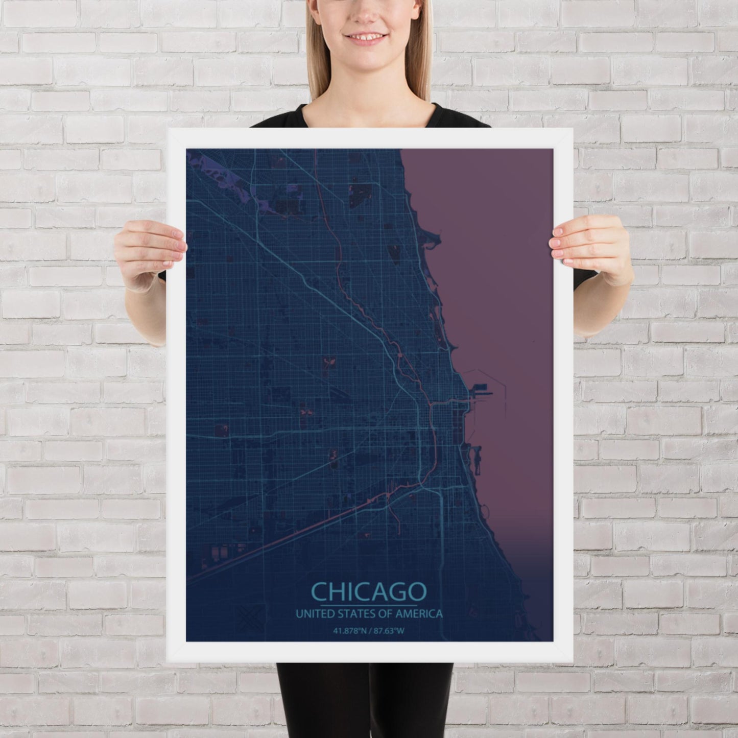 Chicago Blue and Purple Framed Map