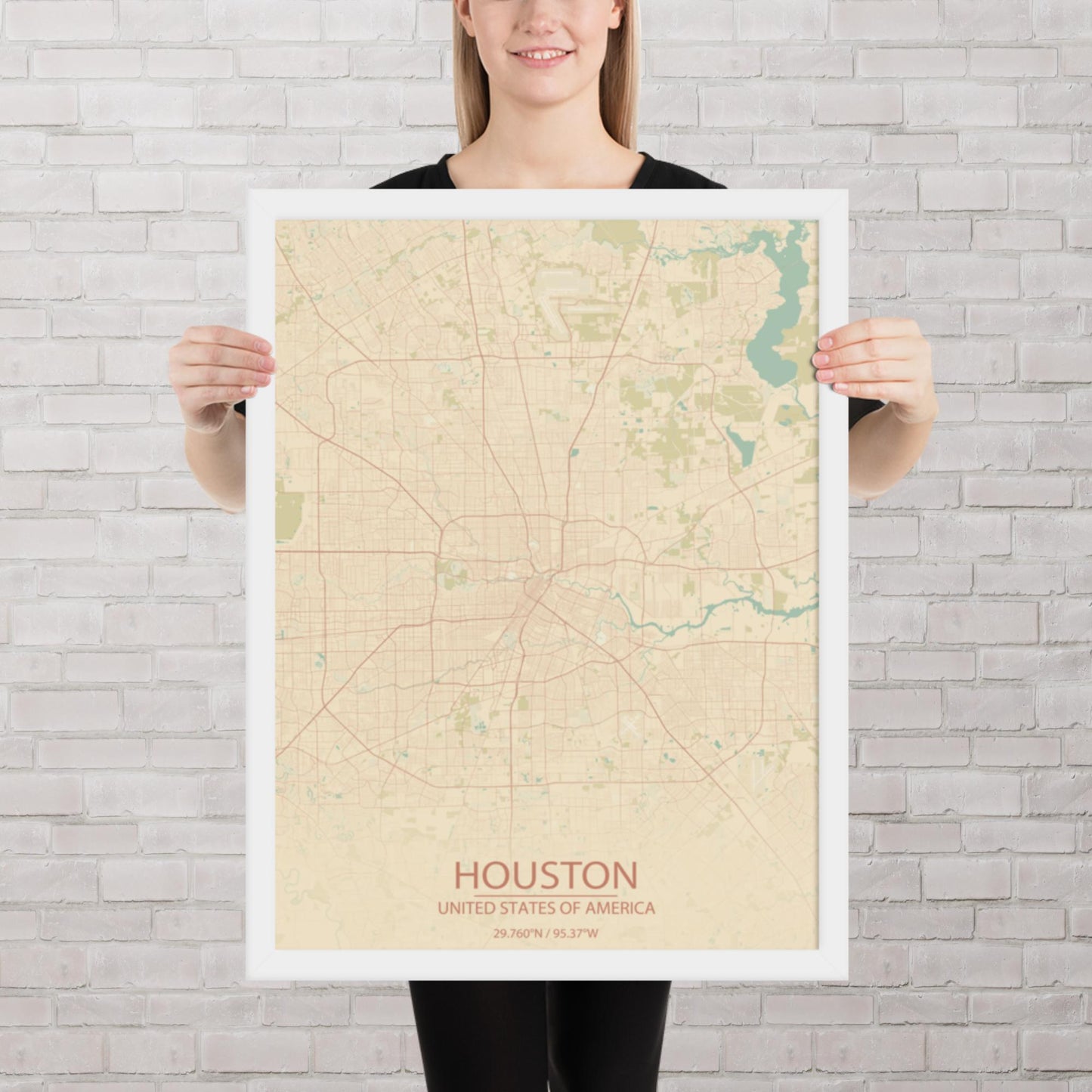 Houston Vintage Style Framed Map