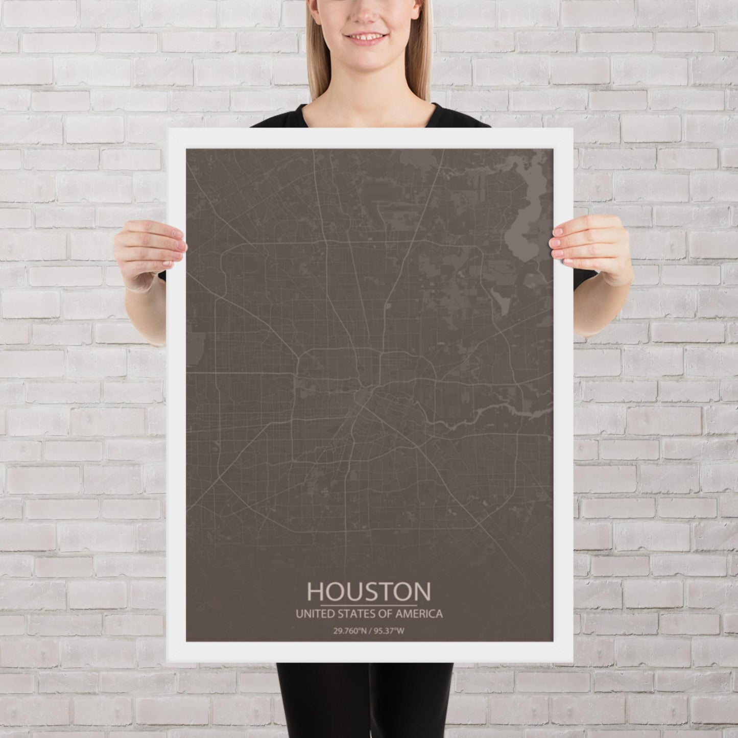 Houston Brown and Grey Framed Map