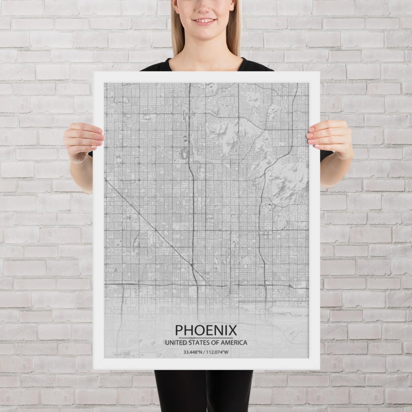 Phoenix Light Grey Framed Map