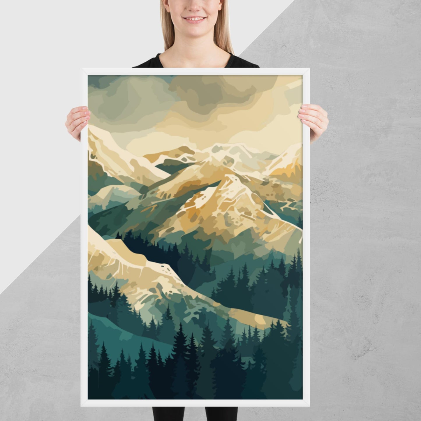 Winter Forest Mountains Framed Poster