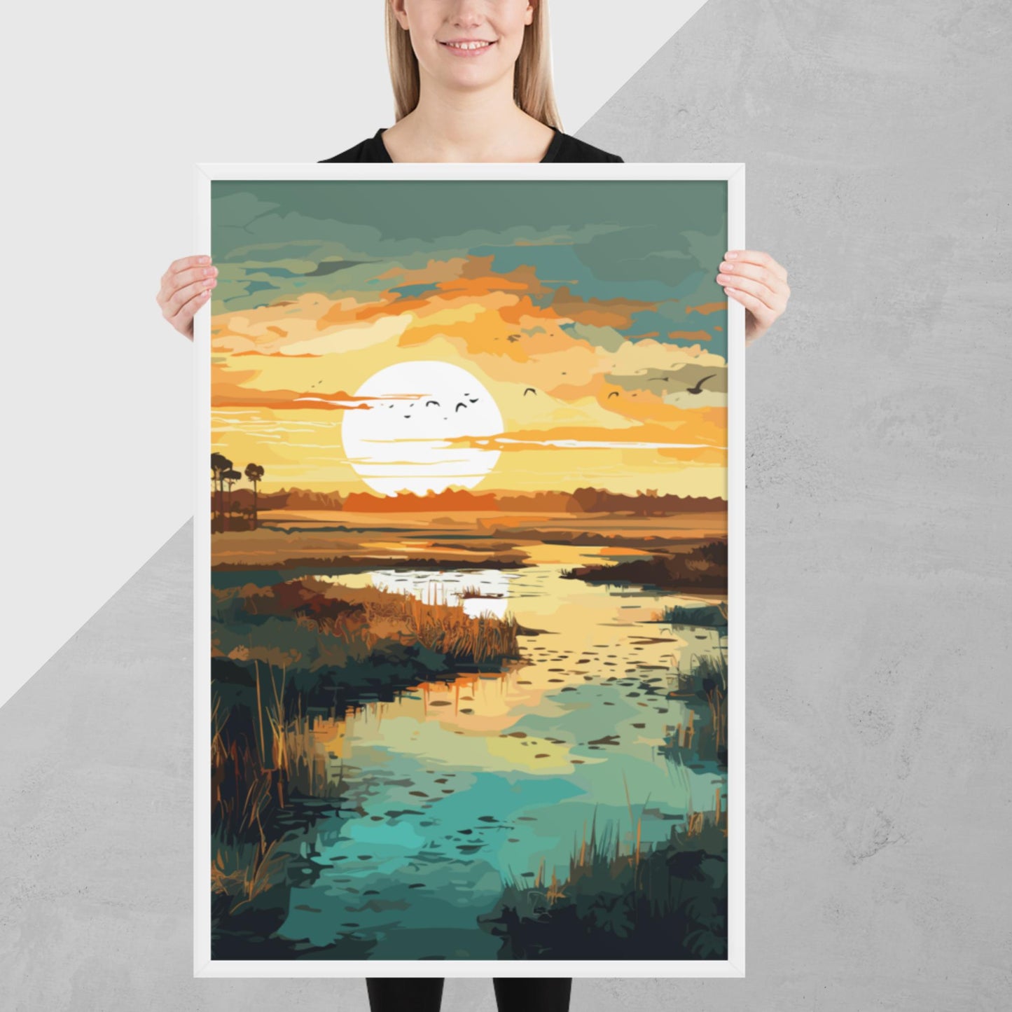 Marshland Sunset Framed Poster