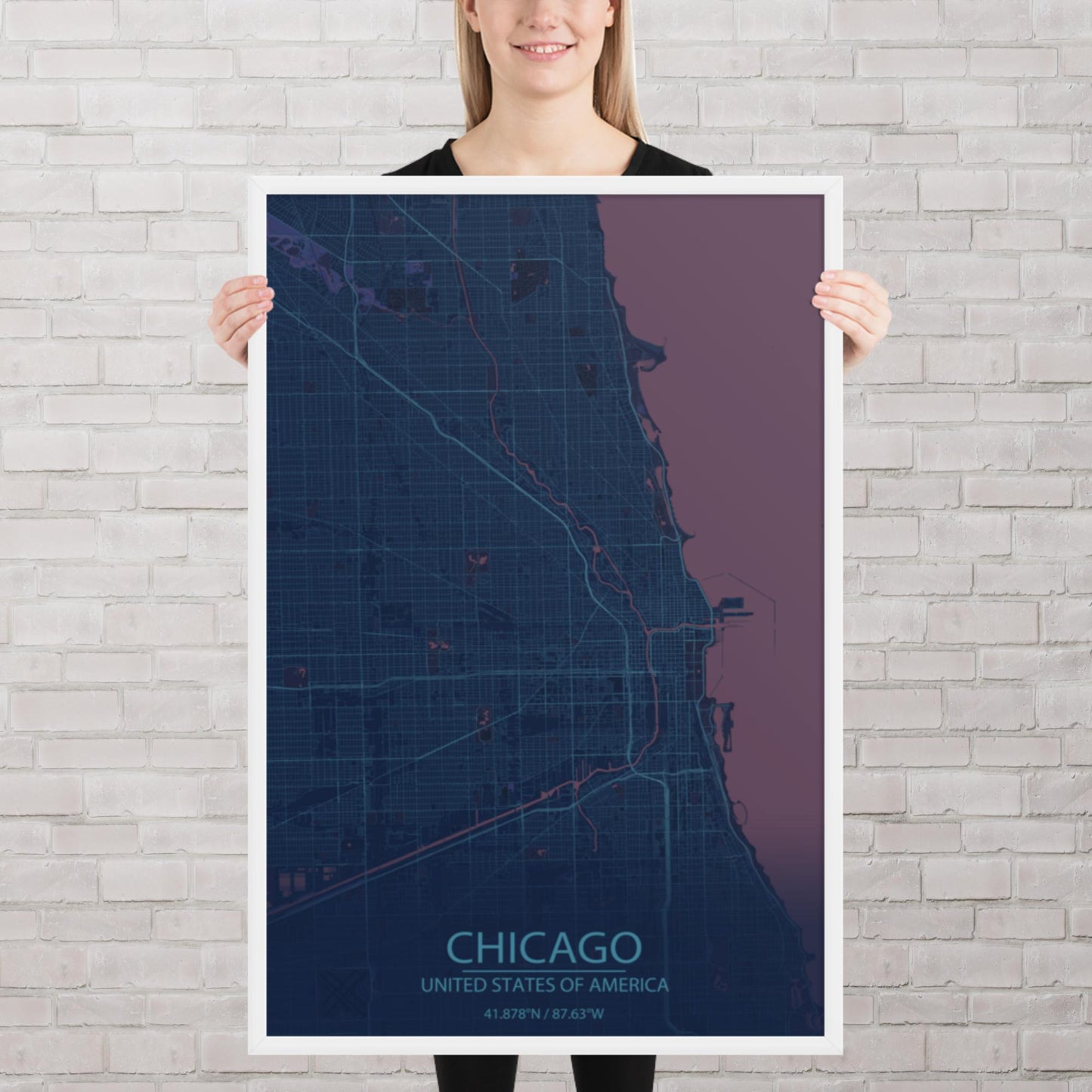 Chicago Blue and Purple Framed Map