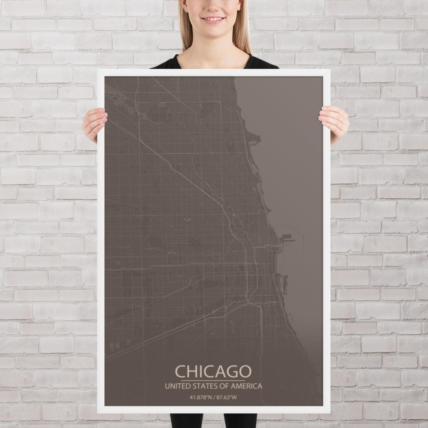 Chicago Brown and Grey Framed Map