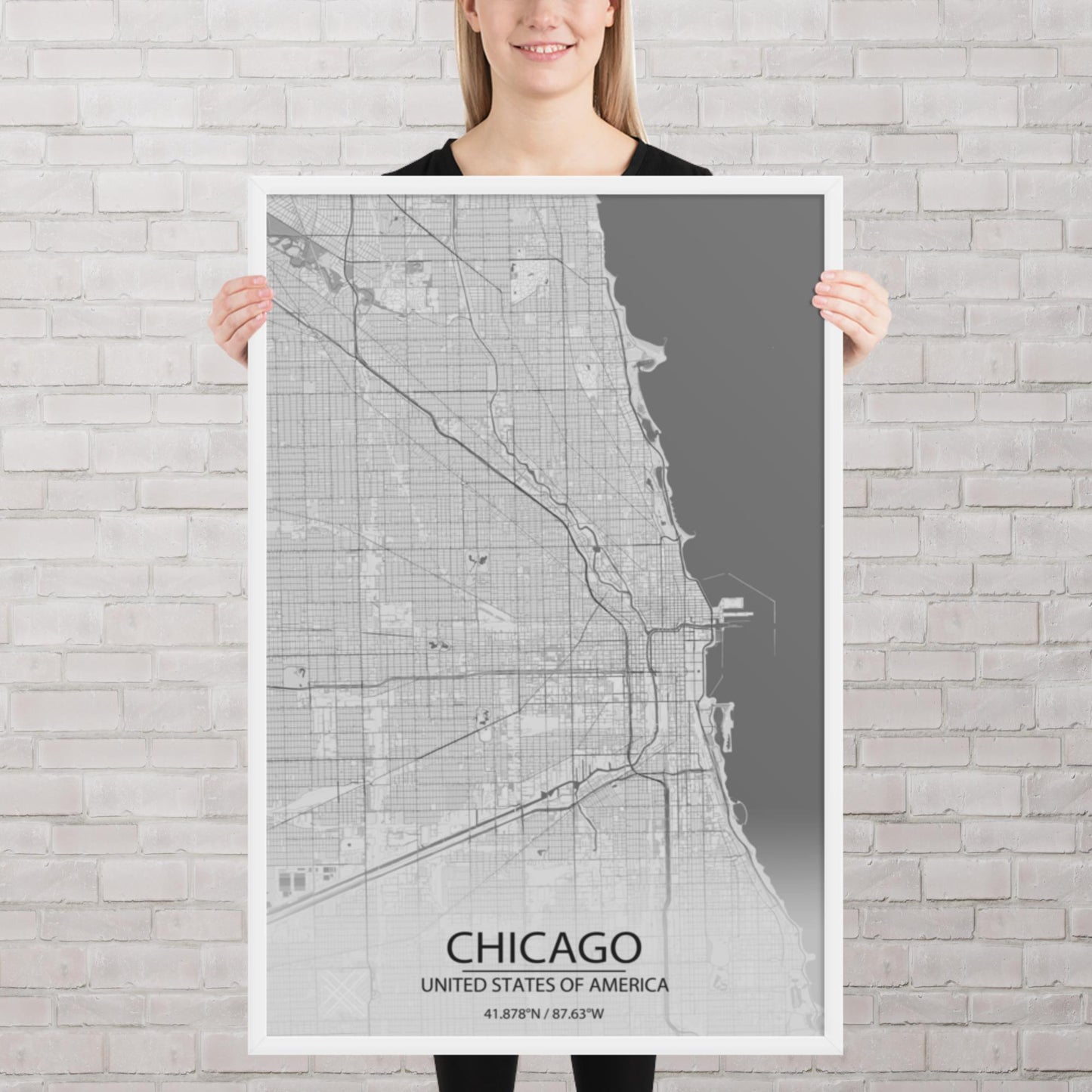 Chicago Light Grey Framed Map