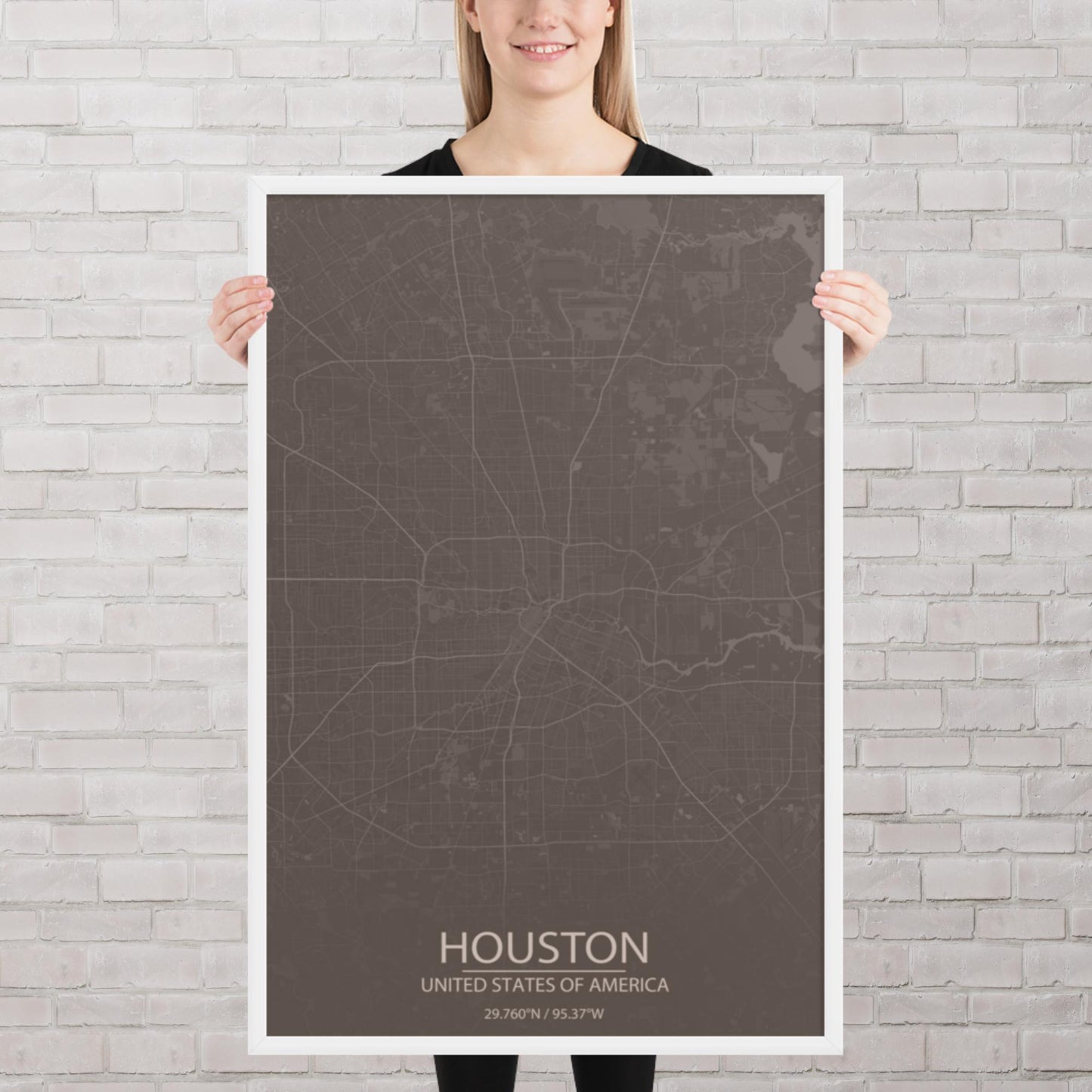 Houston Brown and Grey Framed Map