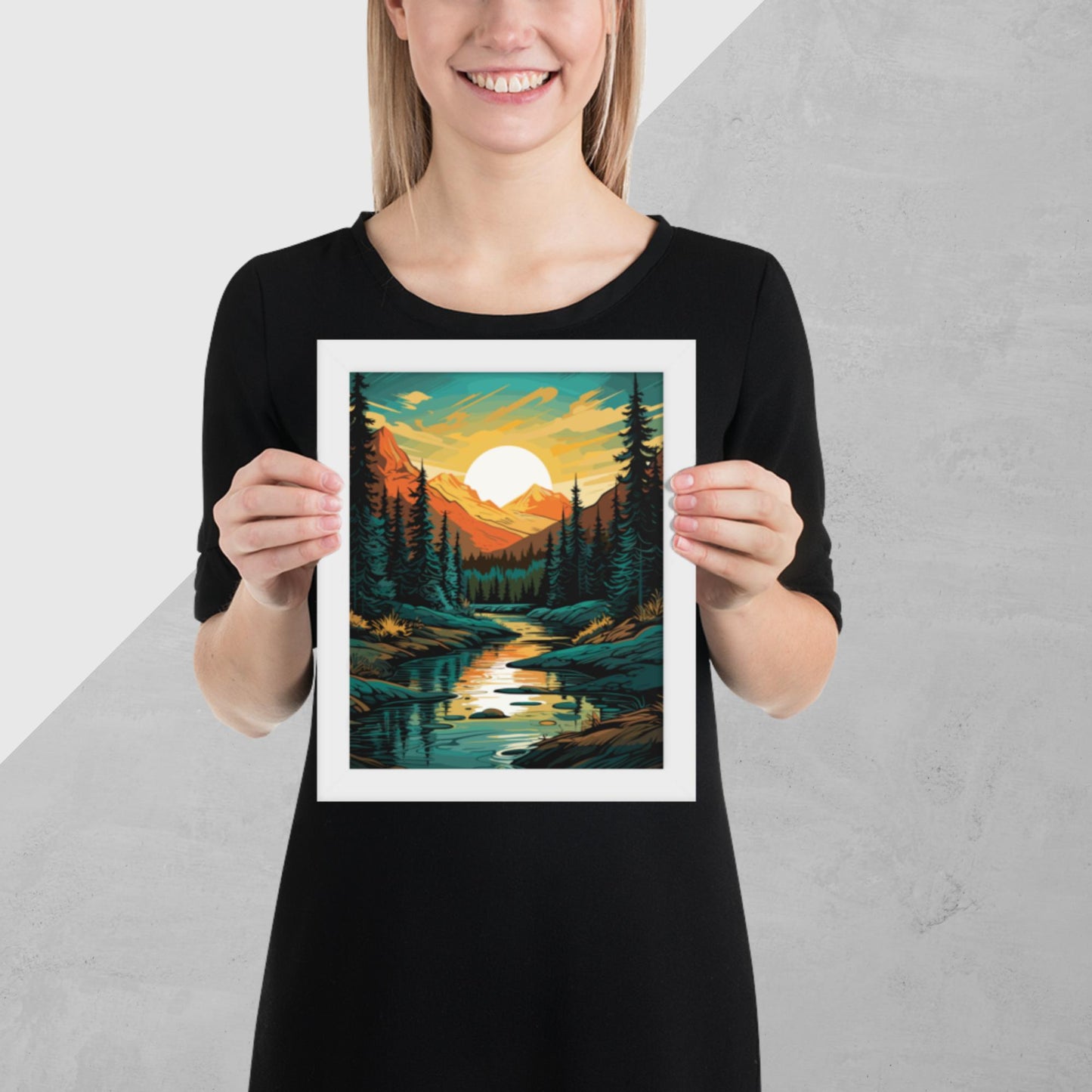 Forest Mountain River Framed Poster