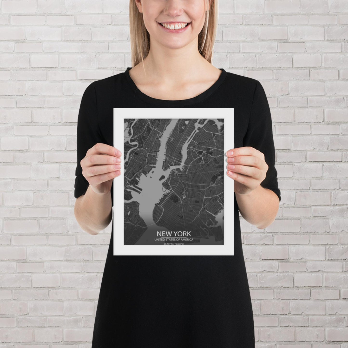 New York Dark Grey Framed Map