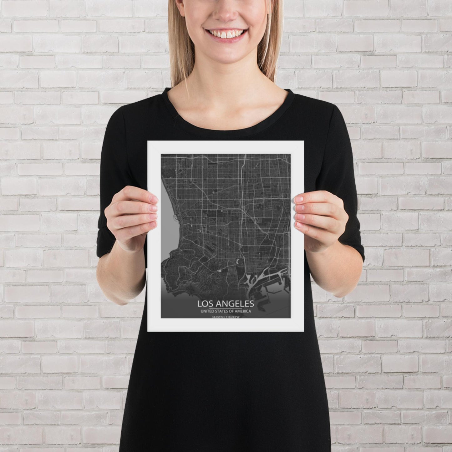 Los Angeles Dark Grey Framed Map