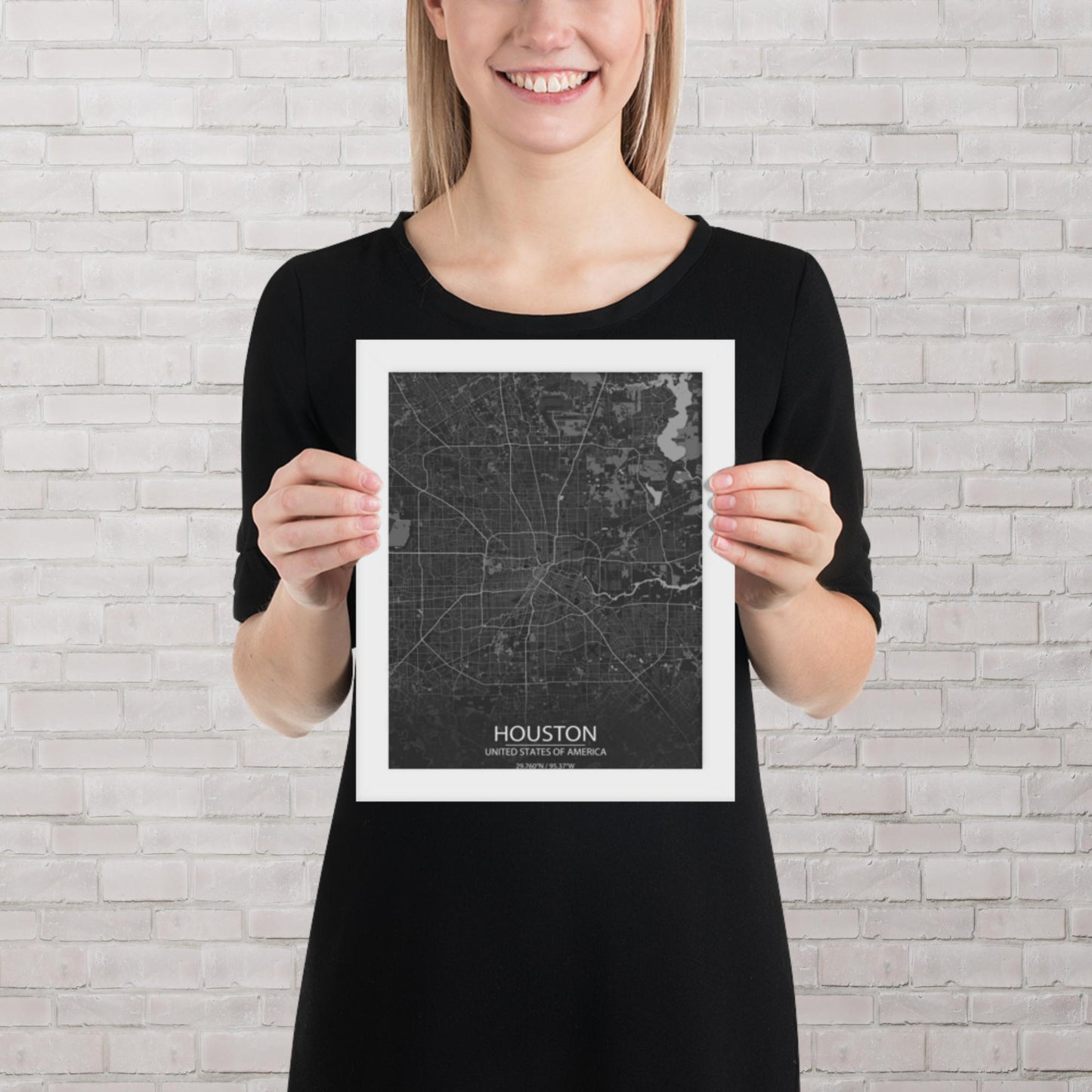 Houston Dark Grey Framed Map