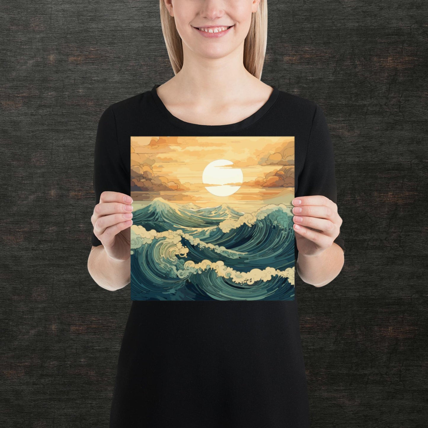 Wavy Sea Sunset Paper Poster