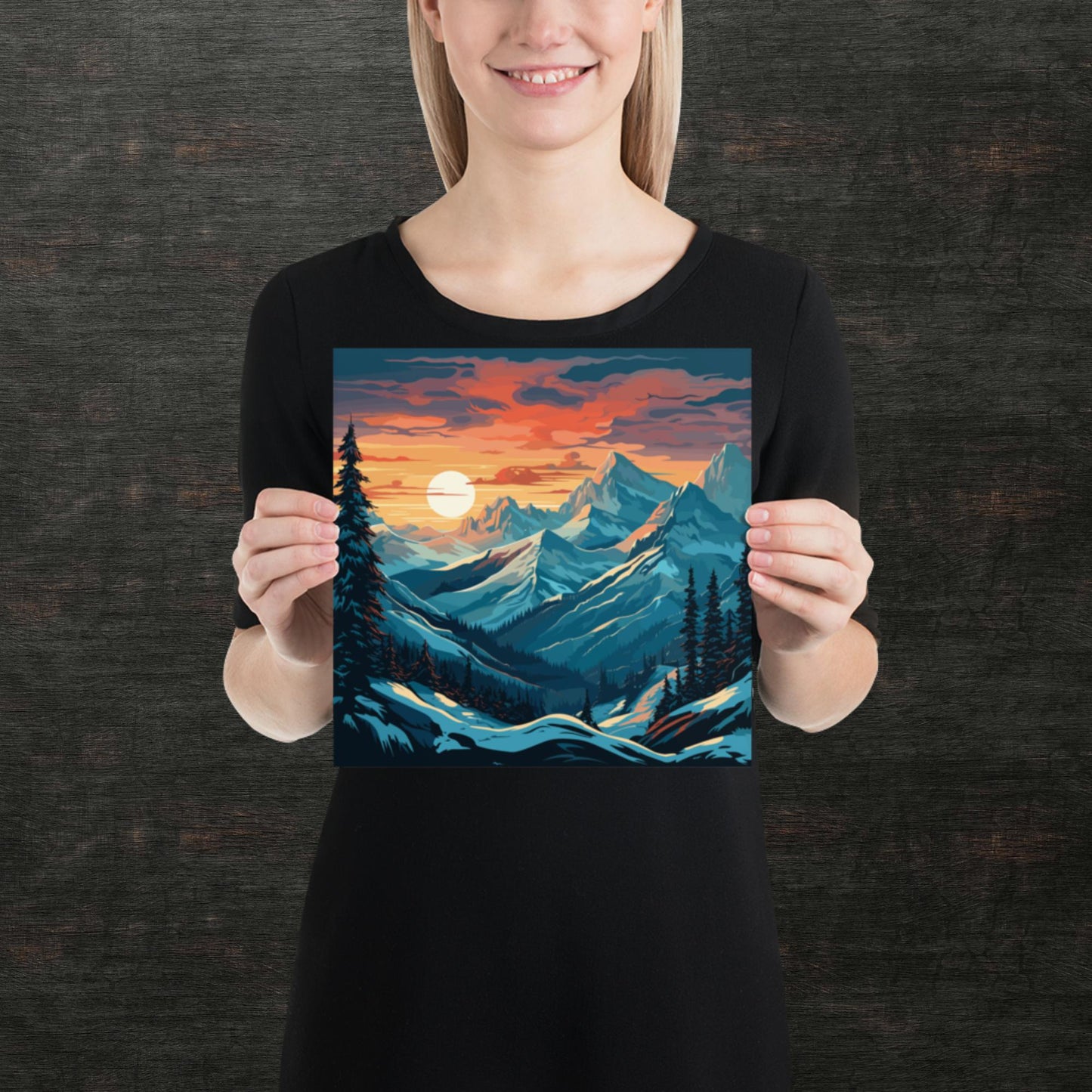 Snowy Mountain Sunset Paper Poster