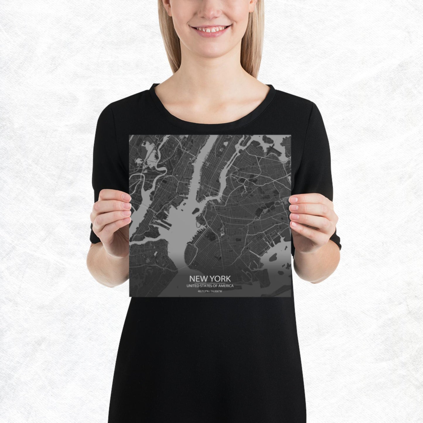 New York Dark Grey Paper Map