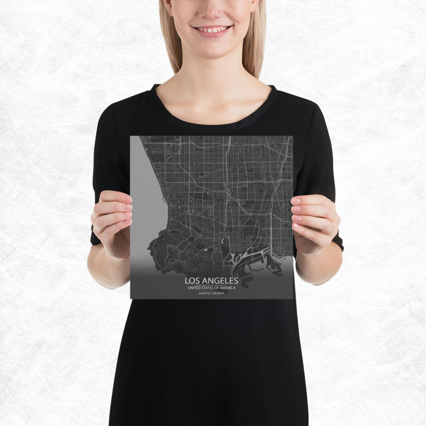 Los Angeles Dark Grey Paper Map