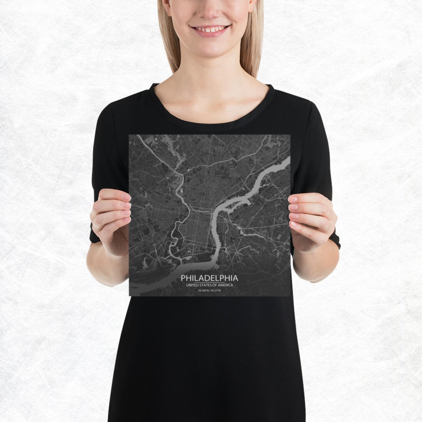 Philadelphia Dark Grey Paper Map