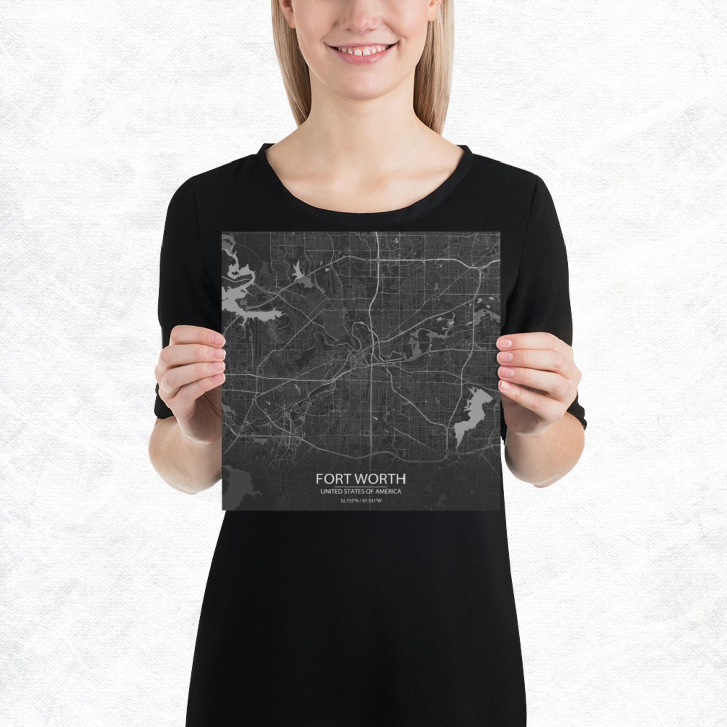 Fort Worth Dark Grey Paper Map