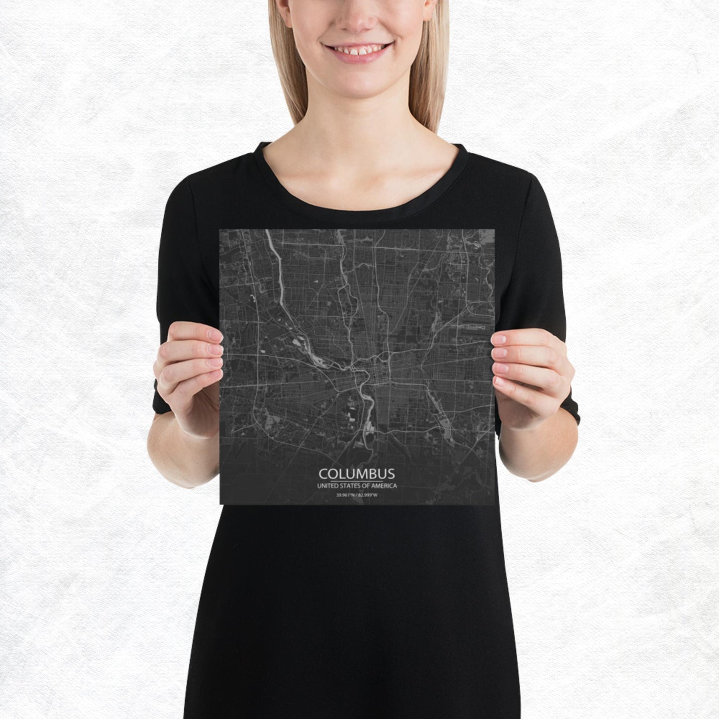 Columbus Dark Grey Paper Map