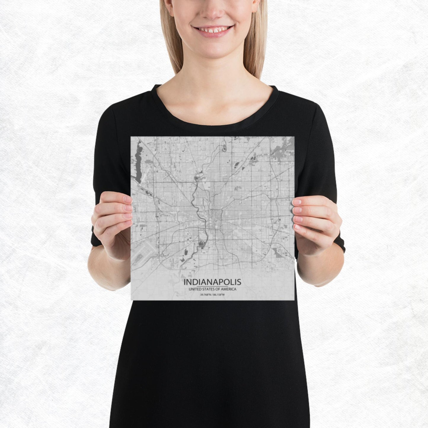 Indianapolis Light Grey Paper Map