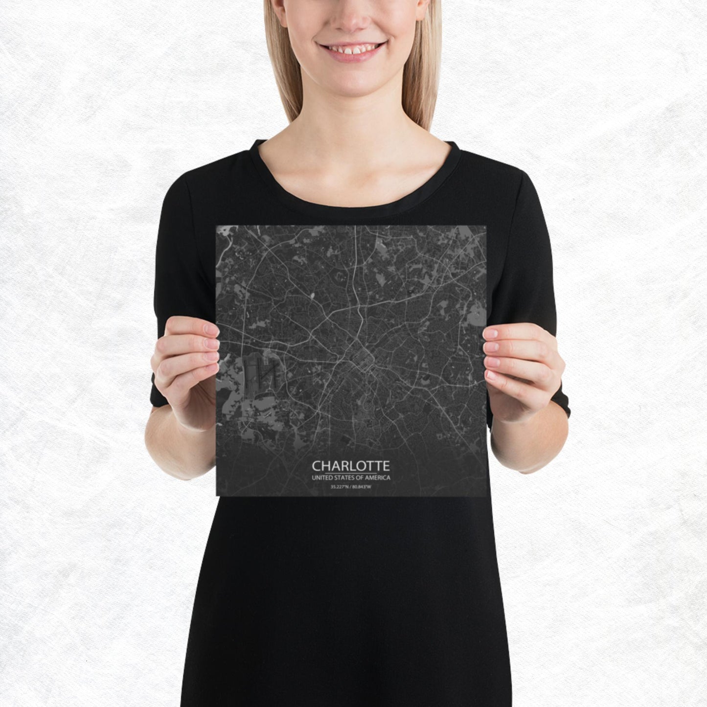 Charlotte Dark Grey Paper Map