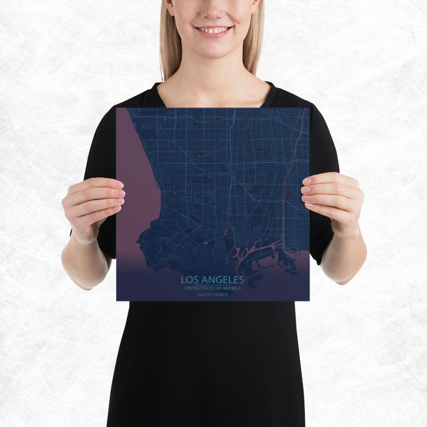 Los Angeles Blue and Purple Paper Map