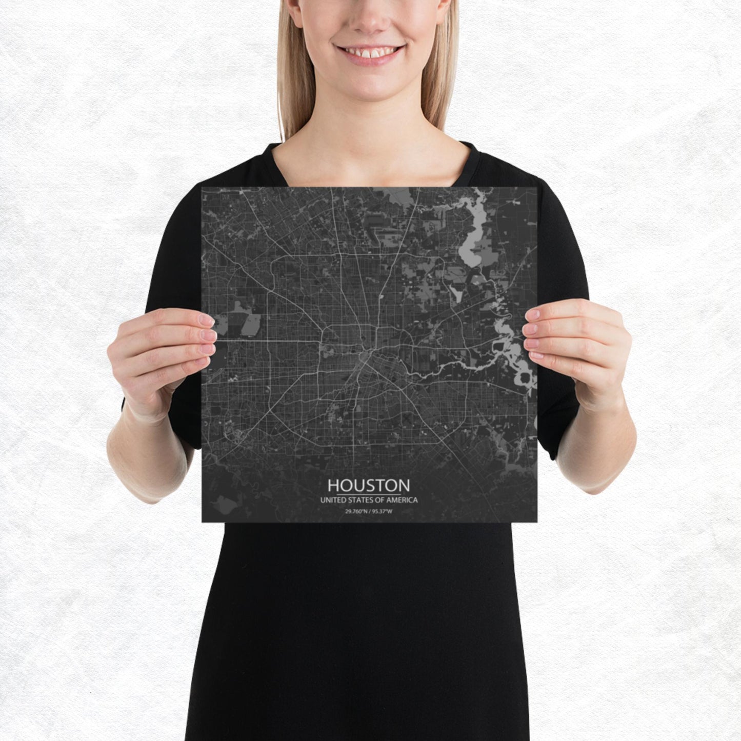 Houston Dark Grey Paper Map