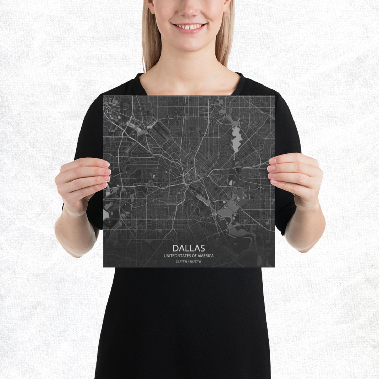 Dallas Dark Grey Paper Map