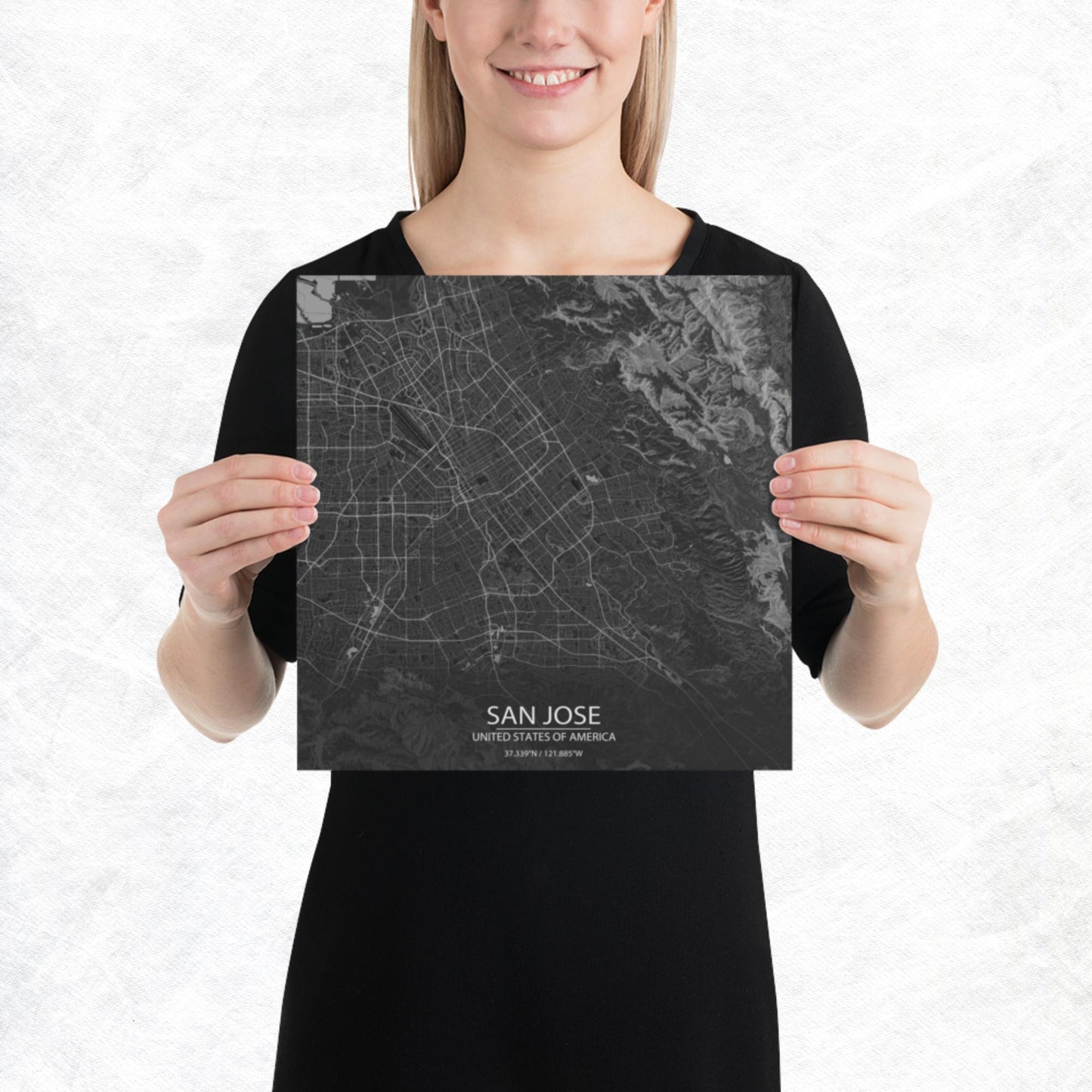 San Jose Dark Grey Paper Map