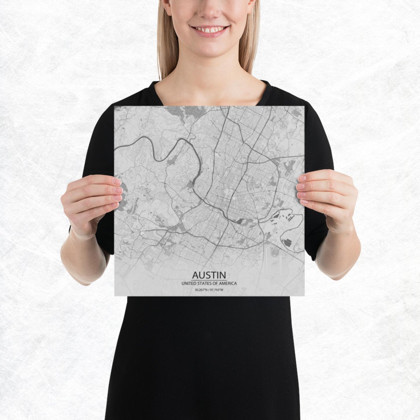 Austin Light Grey Paper Map