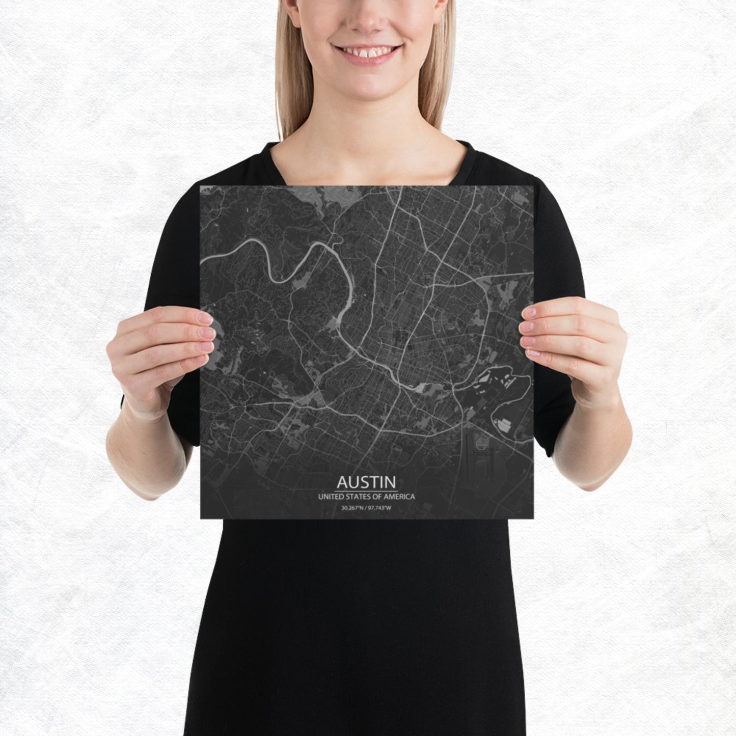 Austin Dark Grey Paper Map