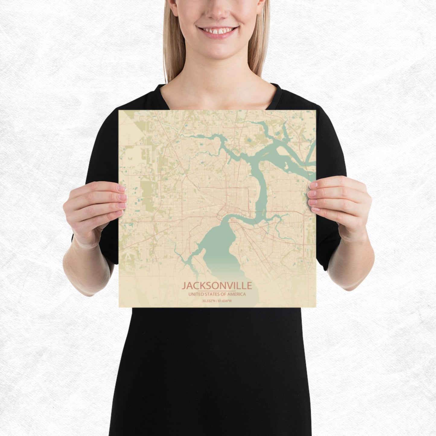 Jacksonville Vintage Style Paper Map