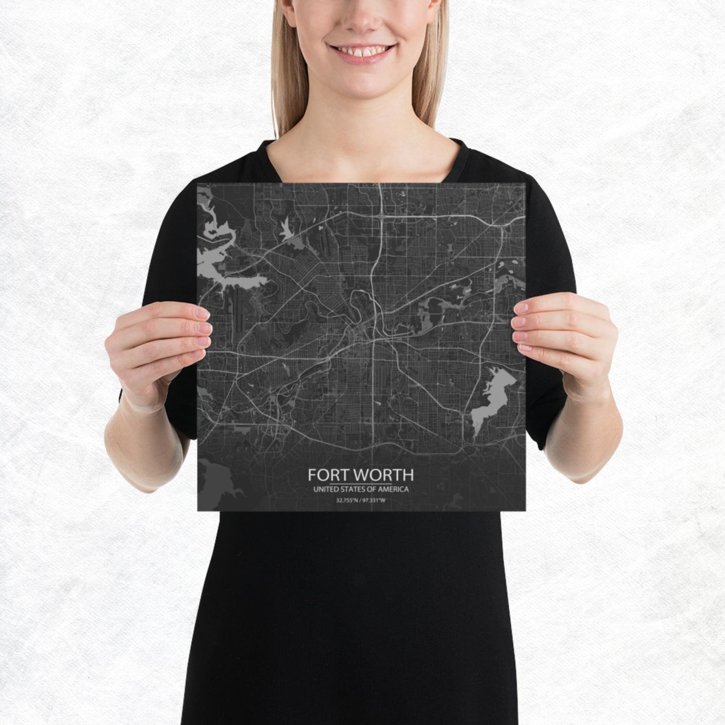 Fort Worth Dark Grey Paper Map