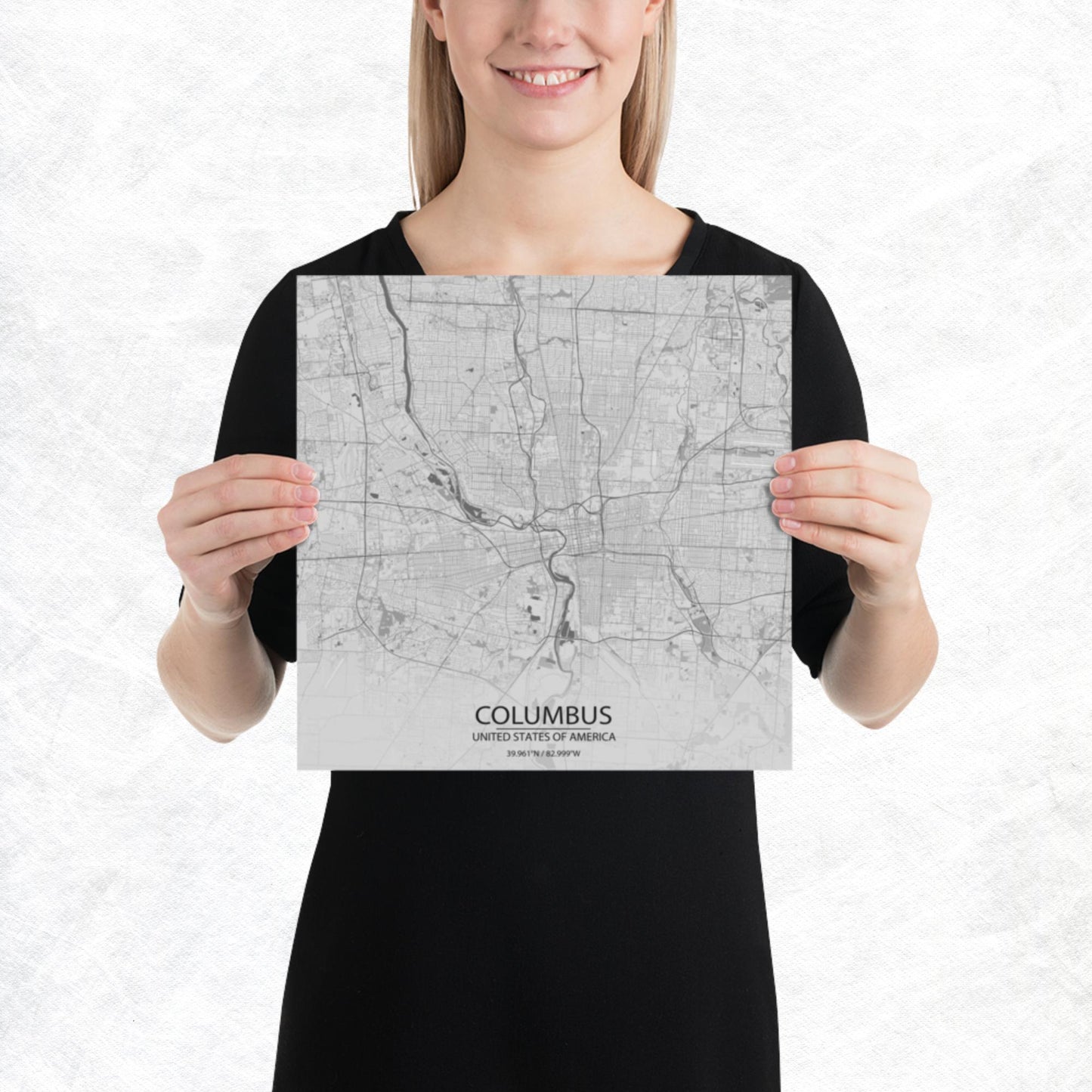 Columbus Light Grey Paper Map