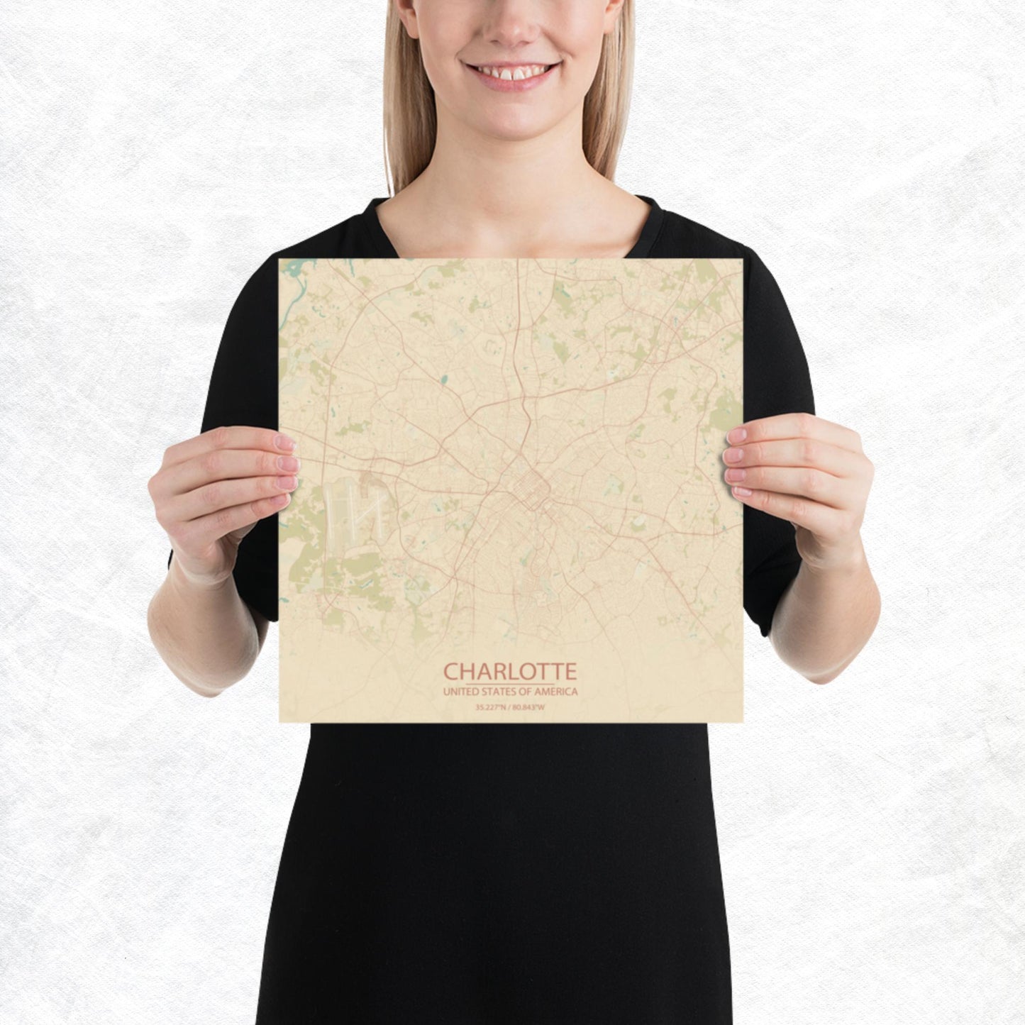 Charlotte Vintage Style Paper Map