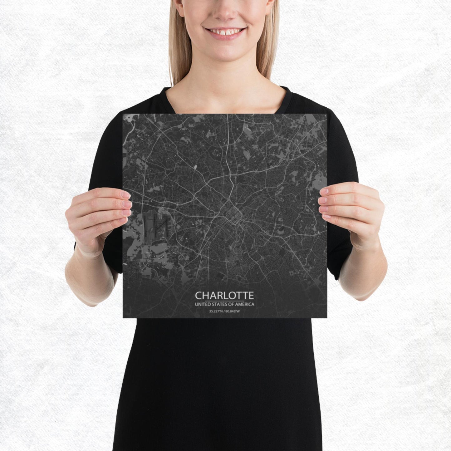 Charlotte Dark Grey Paper Map