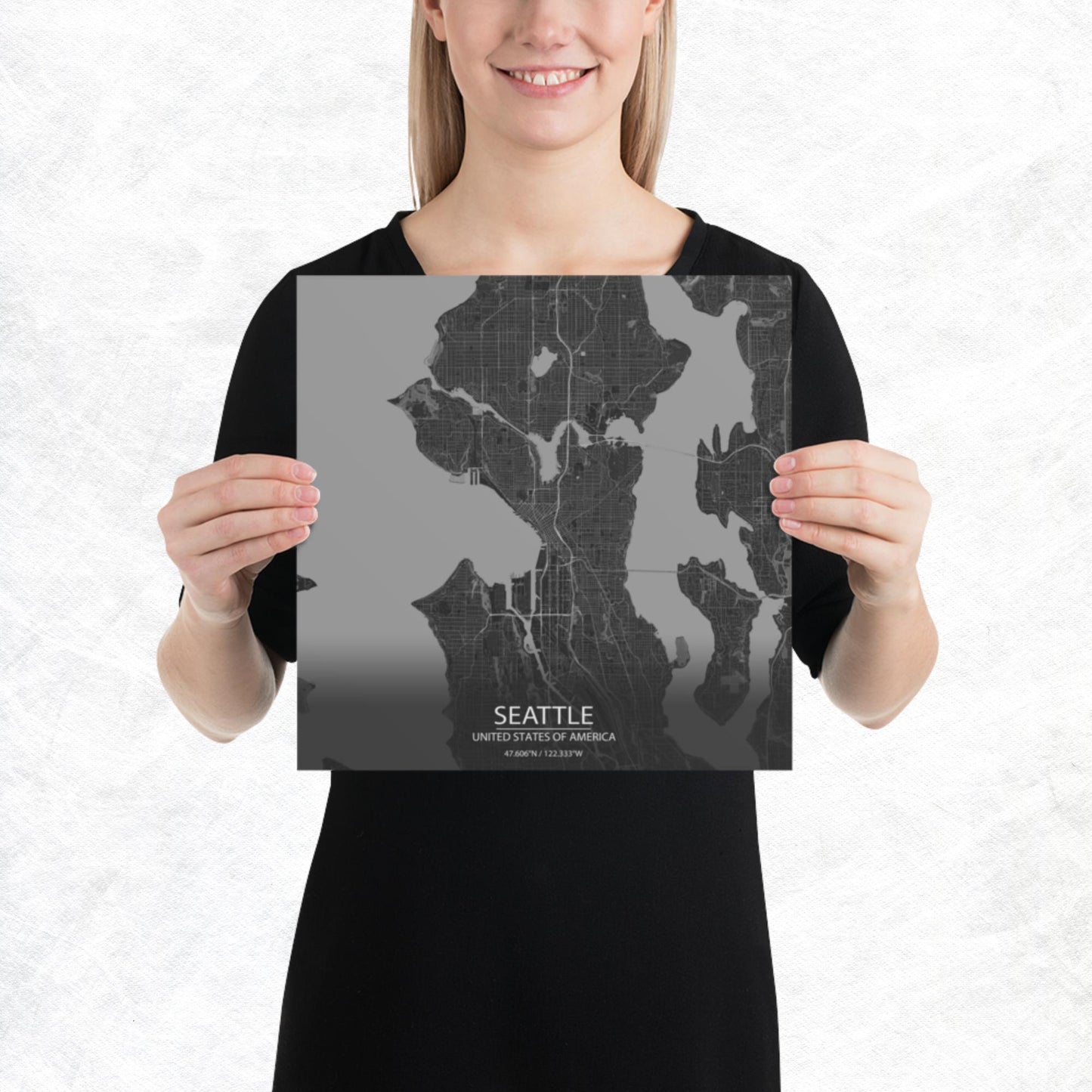 Seattle Dark Grey Paper Map